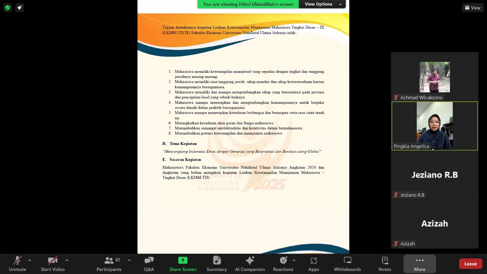 Technical Meeting LKMM-TD 2025 Fakultas Ekonomi UNUSIDA Digelar Secara Online