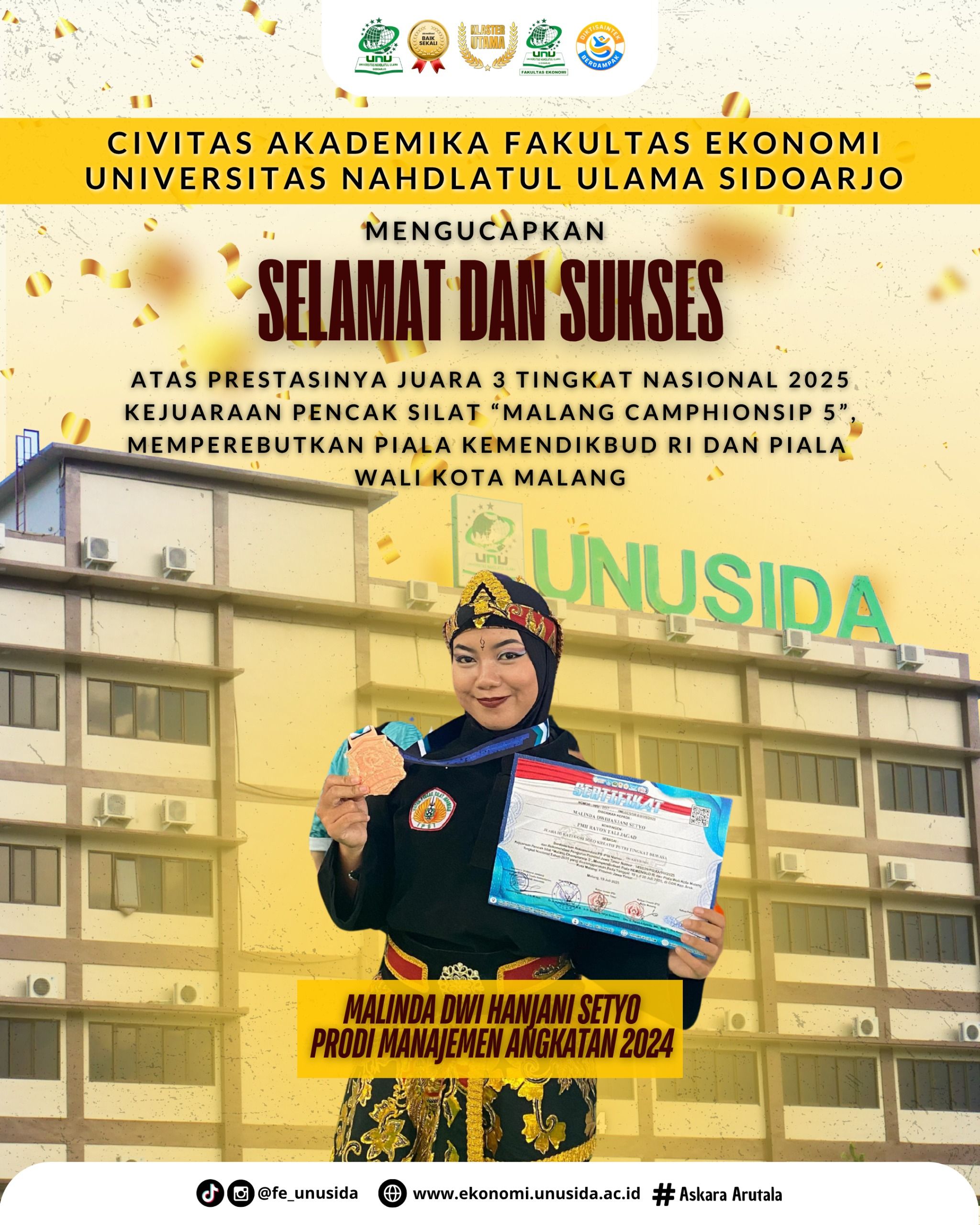 Mahasiswi FE UNUSIDA Raih Juara 3 Nasional di Kejuaraan Pencak Silat "Malang Championship 5