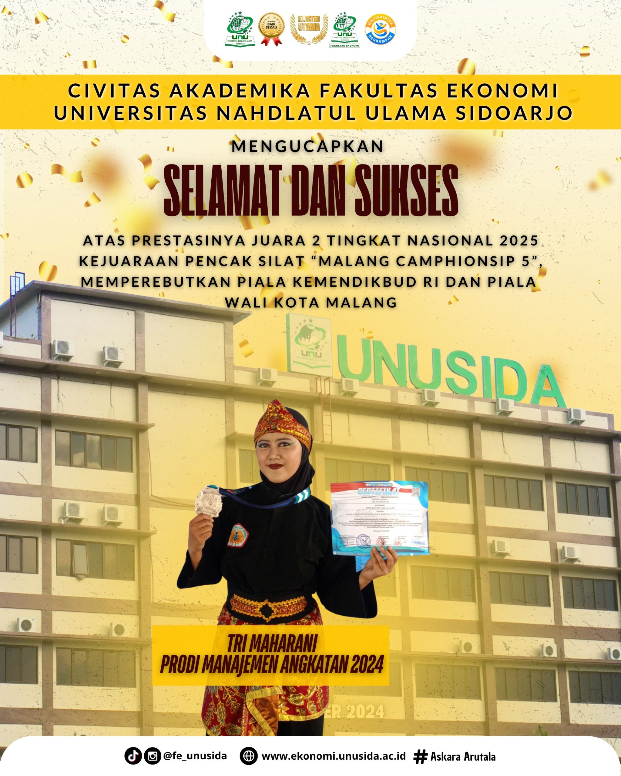 Mahasiswi FE UNUSIDA Raih Juara 2 Nasional di Kejuaraan Pencak Silat "Malang Championship 5