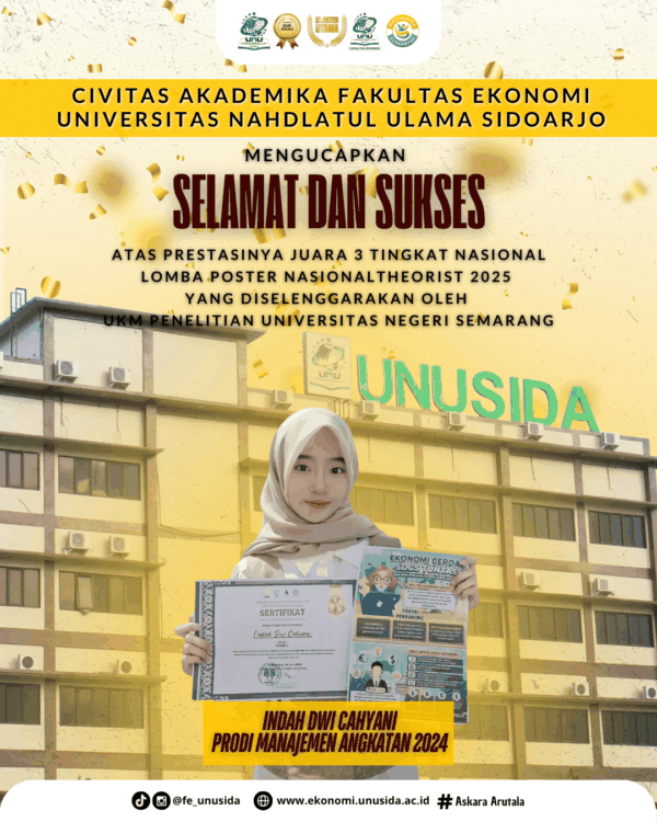 Mahasiswi Fakultas Ekonomi UNUSIDA Raih Juara 3 Nasional Lomba Poster Nasional THEORIST 2025
