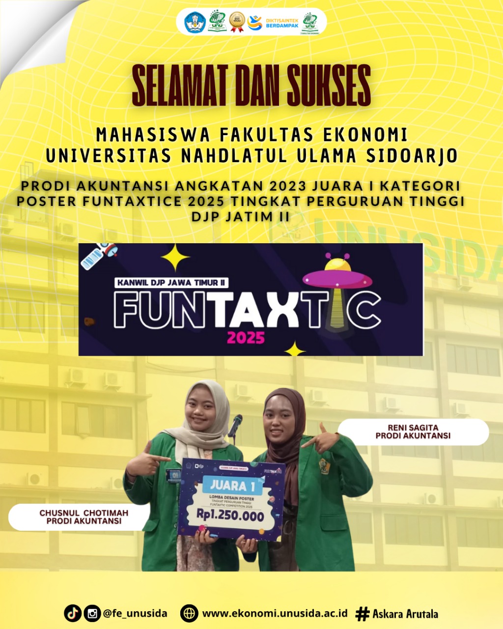 Mahasiswa Program Studi Akuntansi UNUSIDA Raih Juara I Lomba Poster Funtaxtice 2025, Buktikan Peran Generasi Muda dalam Literasi Pajak