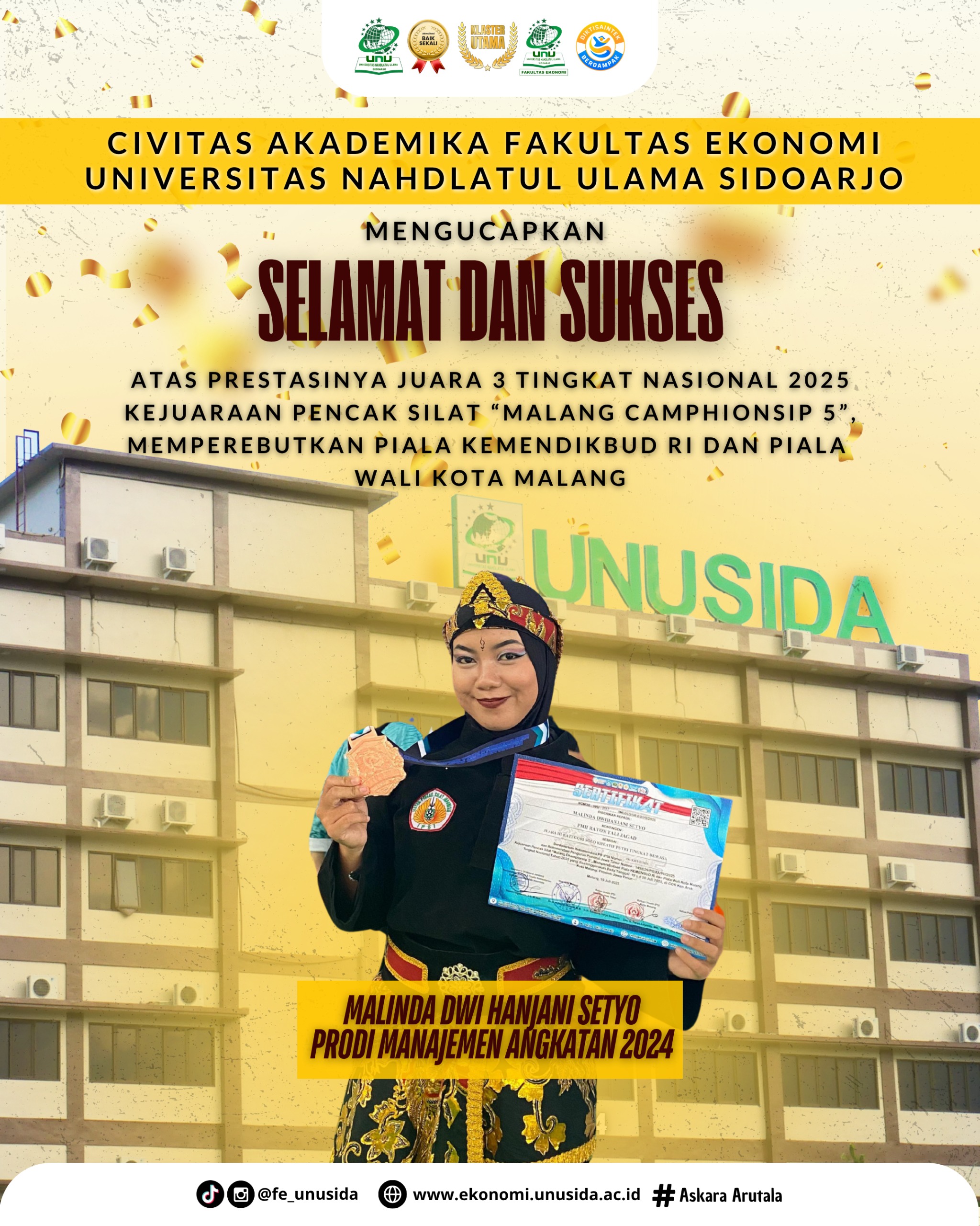 Mahasiswi FE UNUSIDA Raih Juara 3 Nasional di Kejuaraan Pencak Silat “Malang Championship 5
