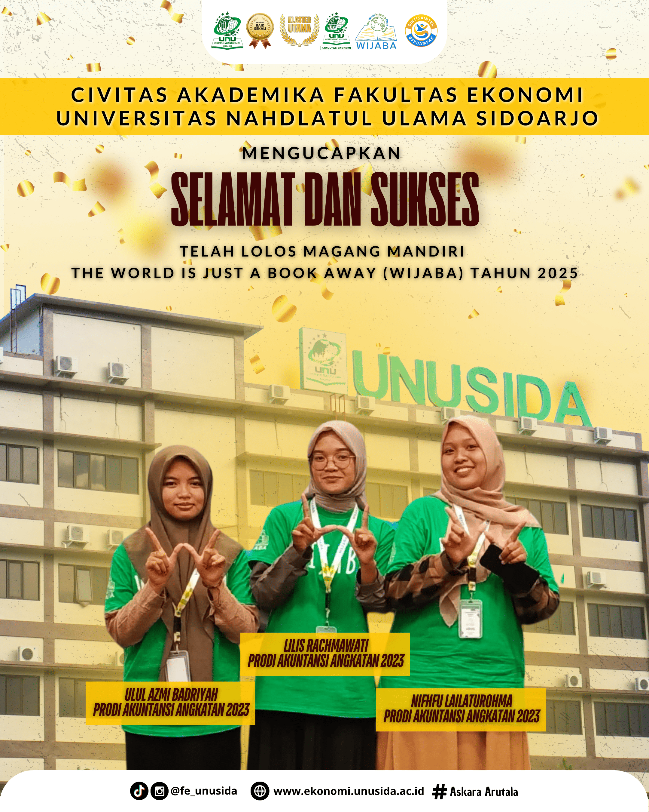 Tiga Mahasiswi Akuntansi UNUSIDA Lolos Magang Mandiri WIJABA 2025