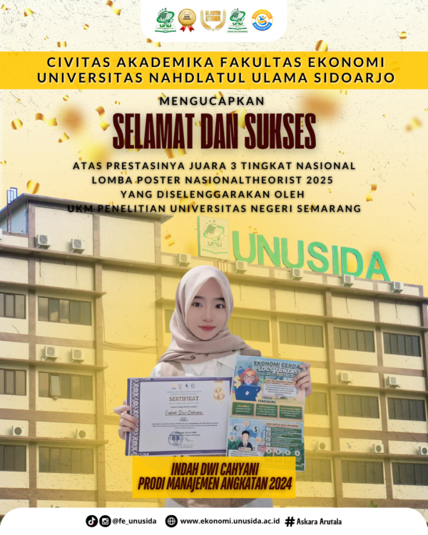 Mahasiswi Fakultas Ekonomi UNUSIDA Raih Juara 3 Nasional Lomba Poster Nasional THEORIST 2025